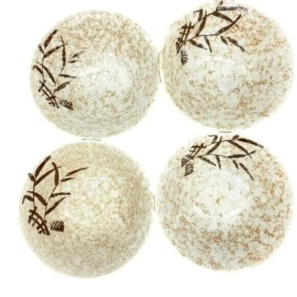 Hand Painted Stoneware Pottery Japan Rice Bowls Set Of 4 Vintage